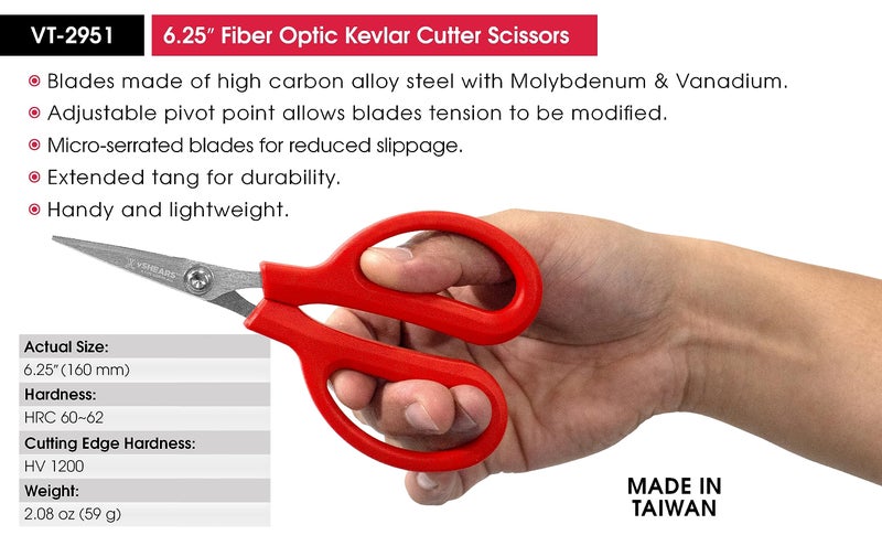 VAMPLIERS 6 1/4" Fiber Optic Kevlar Scissors Industrial Grade Carbon Steel Shears - Cuts Kevlar, Dyneema, Spectra, Vectran, Dacron, Nomex, Technora, Innegra, Carbon Fiber, Fiberglass - Image 4
